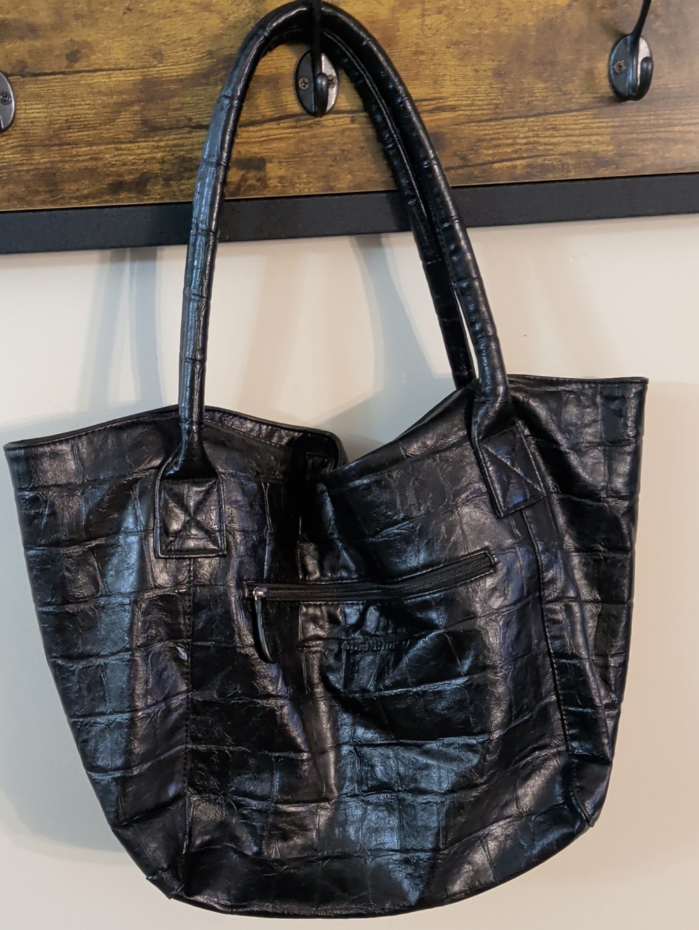Black Faux Leather Tote Bag - Classic Everyday Shoulder Bag